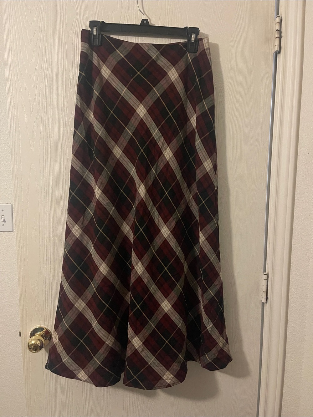 Plaid Maxi Skirt in Burgundy and Cream - Timeless A-Line